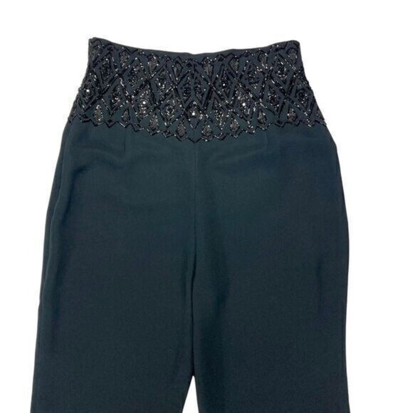 Badgley Mischka Straight Leg Pants Womens 10 Black Side Zip Sequin Waist Trouser - Picture 6 of 14